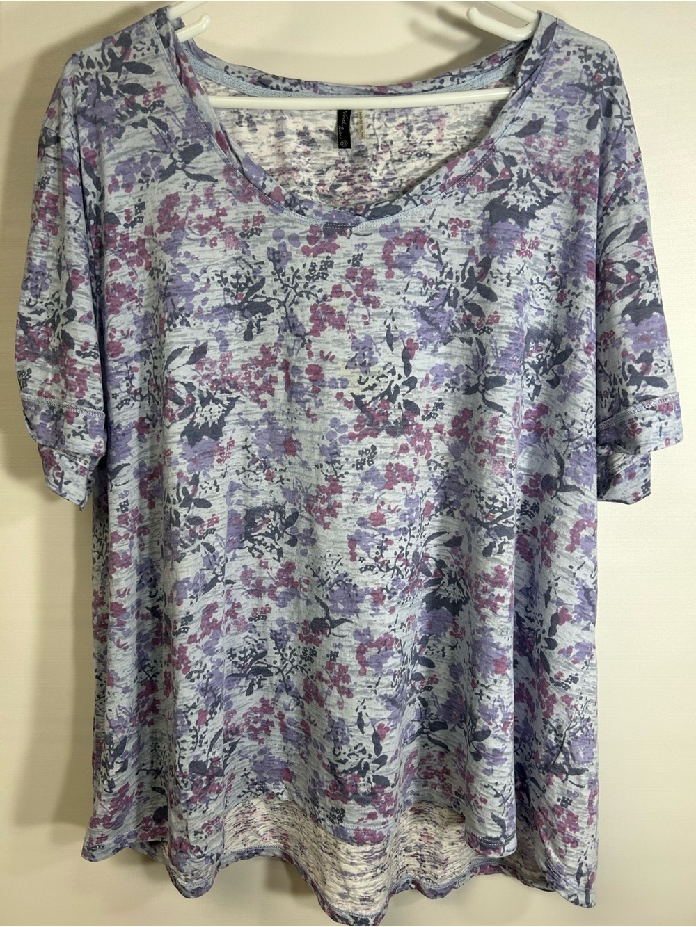 North River Lavender Purple Heather Floral Short Sleeve Tee Women’s 2X